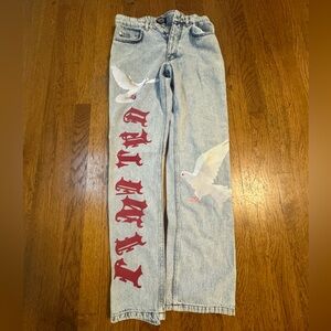 Men's Light Blue Jeans with Dove Print